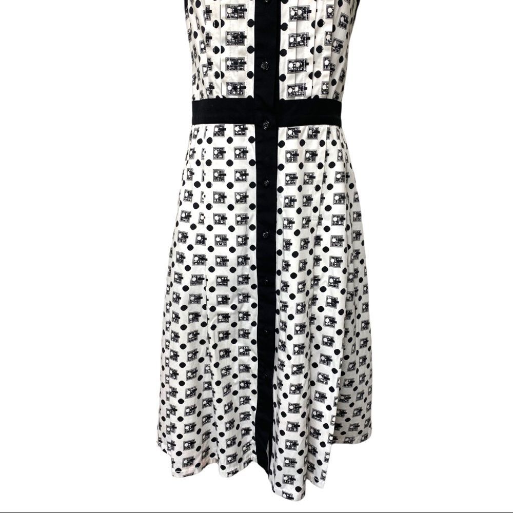 CAROLINA HERRERA NEW YORK Fit Flare Sleeveless Black White Print Midi Dress 4 - Picture 7 of 16